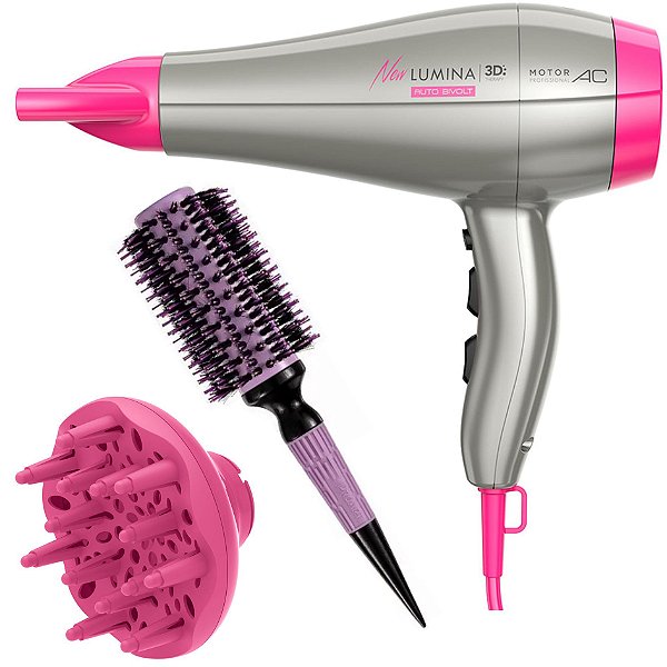 KIT - SECADOR GAMA NEW LUMINA 3D 2200W BIVOLT + ESCOVA PROART CRMIC EXPERT PRO LAVAND 33MM ECP09B