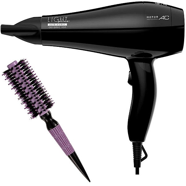 KIT SECADOR GAMA LIGHT PLUS CERAMIC ION 2000W BV + ESCOVA PROART CRMIC EXPERT PRO LAVAND 19MM ECP07B