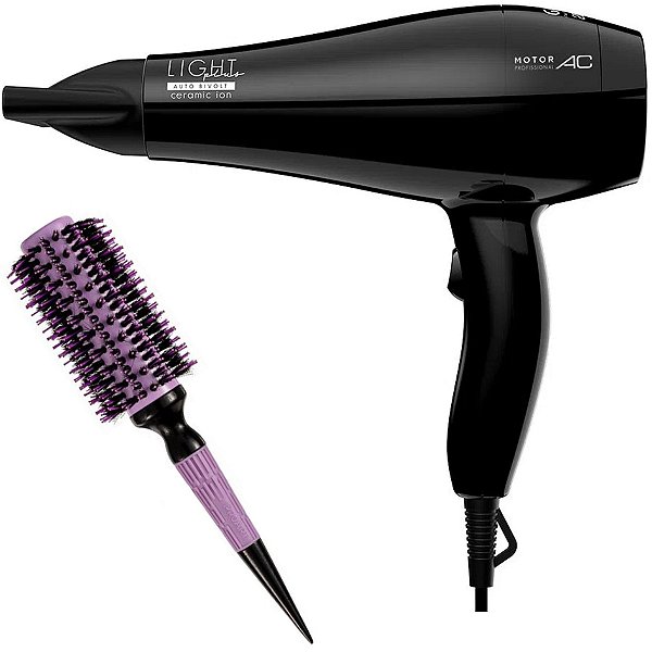 KIT SECADOR GAMA LIGHT PLUS CERAMIC ION 2000W BV + ESCOVA PROART CRMIC EXPERT PRO LAVAND 28MM ECP08B