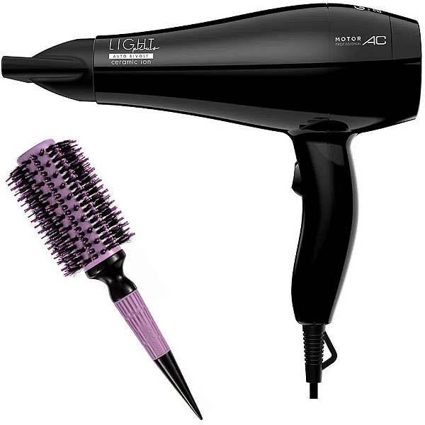 KIT SECADOR GAMA LIGHT PLUS CERAMIC ION 2000W BV + ESCOVA PROART CRMIC EXPERT PRO LAVAND 33MM ECP09B