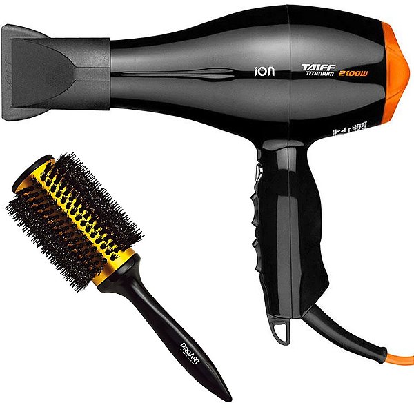 KIT - SECADOR TAIFF TITANIUM COLORS LARANJA ION 2100W 220V + ESC PROART TERMICA DPL ALT 47876-GL "G"