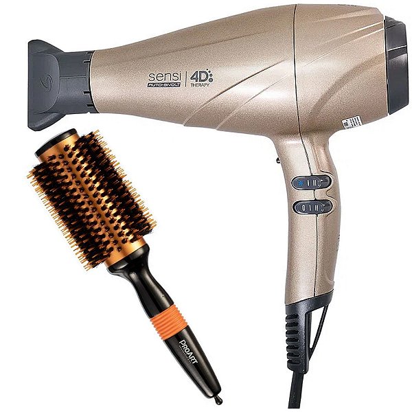 KIT - SECADOR GAMA SENSI 4D THERPY 2500W GOLD BIV + ESCOVA PROART METALICA PRO LARANJA 38MM - EPM09B