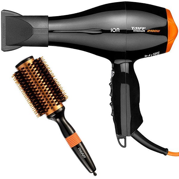 KIT SECADOR TAIFF TITANIUM COLORS LARANJA ION 2100W 220V + ESCOVA PROART METALICA LARANJA 38MM EPM09