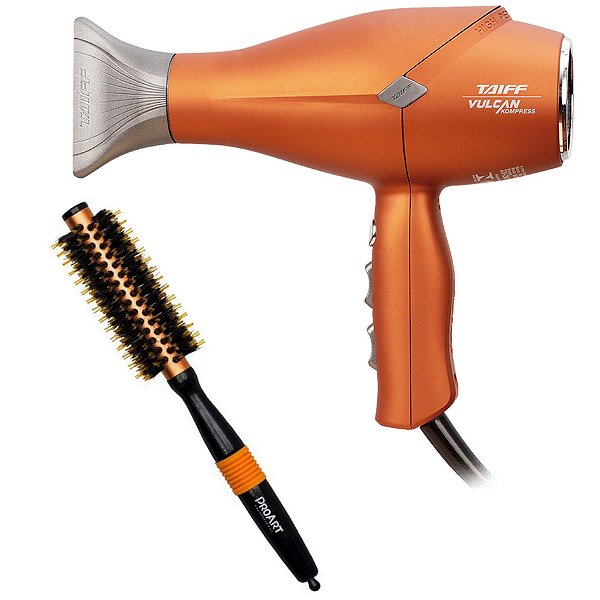 KIT - SECADOR PROF. TAIFF VULCAN KOMPRESS 2400W 127V + ESCOVA PROART METALICA LARANJA 15MM EPM07B