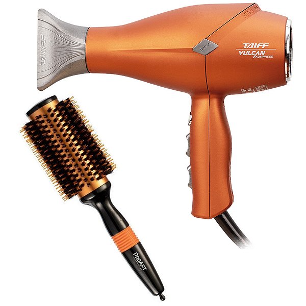 KIT - SECADOR PROF. TAIFF VULCAN KOMPRESS 2400W 127V + ESCOVA PROART METALICA LARANJA 38MM EPM09B