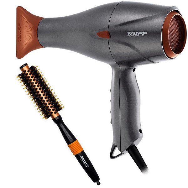 KIT - SECADOR PROF. TAIFF VULCAN ÍONS V12 2500W 127V + ESCOVA PROART METALICA LARANJA 15MM EPM07B