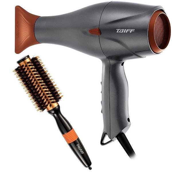 KIT - SECADOR PROF. TAIFF VULCAN ÍONS V12 2500W 220V + ESCOVA PROART METALICA LARANJA 25MM EPM08B