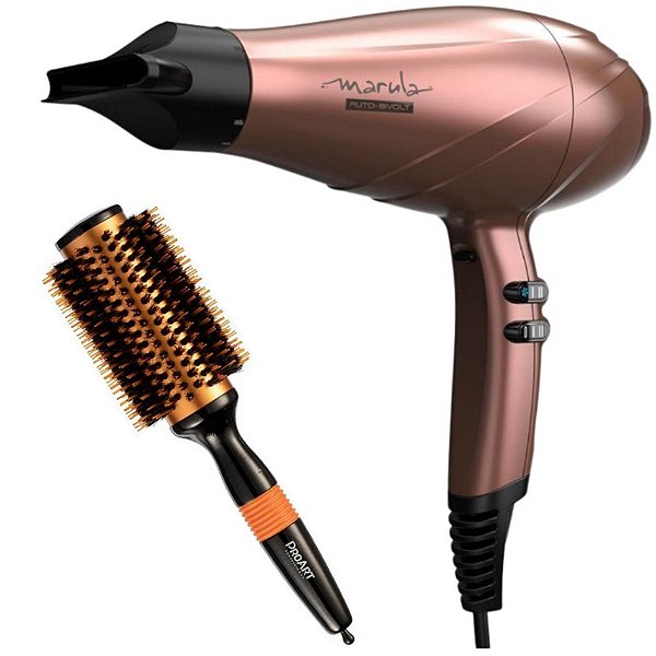 KIT - SECADOR GAMA MARULA 3D THERAPY ULTRA ION 2400W BV + ESCOVA PROART METALICA LARANJA 38MM EPM09B