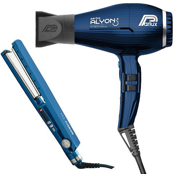 KIT MQ PROFISSIONAL - SECADOR PARLUX ALYON NIGHT BLUE 2250W 220V + PRANCHA TITANIUM BLUE 450°F 232°C