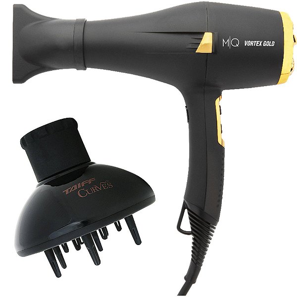 KIT - SECADOR DE CABELO PROFISSIONAL MQ VORTEX GOLD 2200W 127V + DIFUSOR DE AR CURVES TAIFF