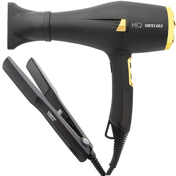 KIT - SECADOR DE CABELO PROFISSIONAL MQ VORTEX GOLD 2200W 127V + PRACHA TAIFF CERAMICA 180ºC BV