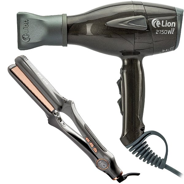 KIT PROFISSIONAL - SECADOR LION LS07 2150W PRO GRAFITE 220V + PRANCHA MQ PRO 480 480°F / 250°C BIV