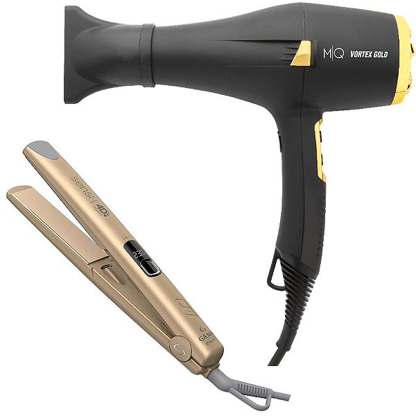 KIT - SECADOR PROF. MQ VORTEX GOLD 2200W 127V + PRACHA GAMA SENSI 4D THERAPY IHT GOLD 230°C BV