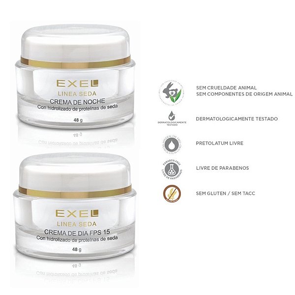 KIT EXEL LINHA SEDA - CREME FACIAL PARA O DIA FPS15 50ML + CREME HIDRATANTE PARA A NOITE 50ML