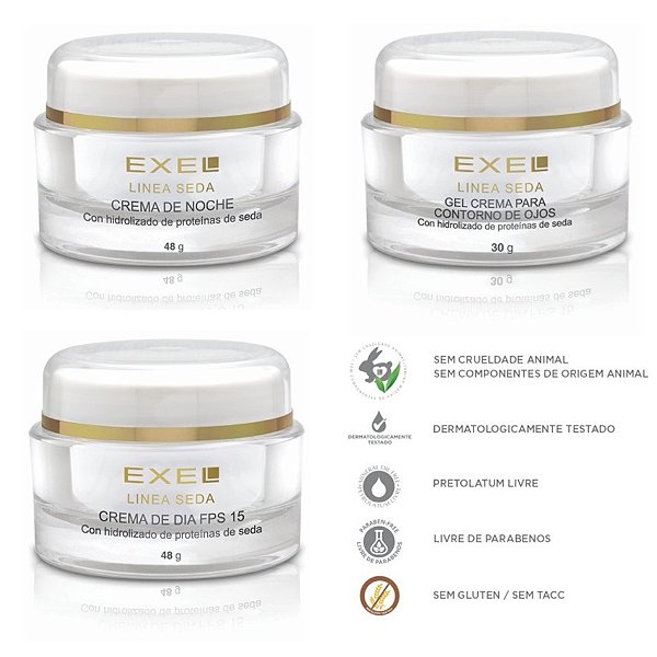 KIT EXEL CREME LINHA SEDA - FACIAL DIA FPS15 50ML + HIDRATANTE NOITE 50ML + CONTORNO OLHOS 30ML