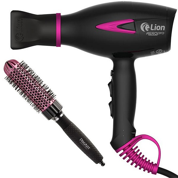 KIT - SECADOR PROF. LION AEROPRO LS07 2150W PINK 127V + PROART ESCOVA PRO VENT PRO ROSA 33MM - EPT05