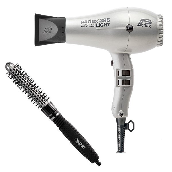 KIT - SECADOR PARLUX 385 POWER LIGHT PRATA 2100W 127V + PROART ESCOVA VENT PRO PRATA 20MM - EPT01B