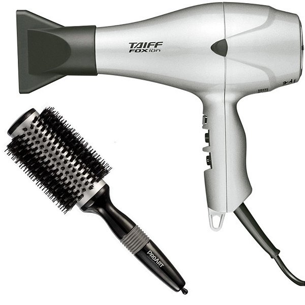 KIT - SECADOR TAIFF FOX ION PRATA 2000W 127V + PROART ESCOVA METALICA PRO PRATA 38MM EPM12B