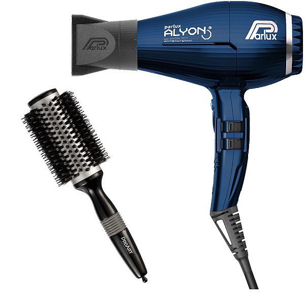 KIT - SECADOR PARLUX ALYON NIGHT BLUE 2100W 127V + PROART ESCOVA METALICA PRO PRATA 38MM EPM12B