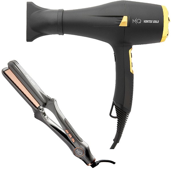 KIT MQ - SECADOR DE CABELO PROFISSIONAL VORTEX GOLD 2200W 127V + PRANCHA PRO 480 480°F / 250°C BIV