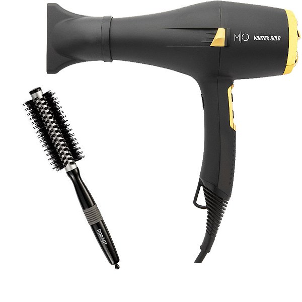 SECADOR DE CABELO PROF. MQ VORTEX GOLD 2200W 127V + PROART ESCOVA METALICA PRO PRATA 15MM EPM10B