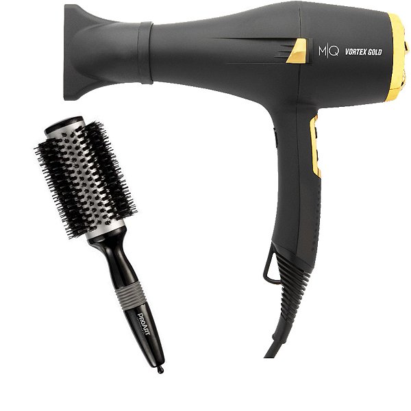 SECADOR DE CABELO PROF. MQ VORTEX GOLD 2200W 127V + PROART ESCOVA METALICA PRO PRATA 38MM EPM12B