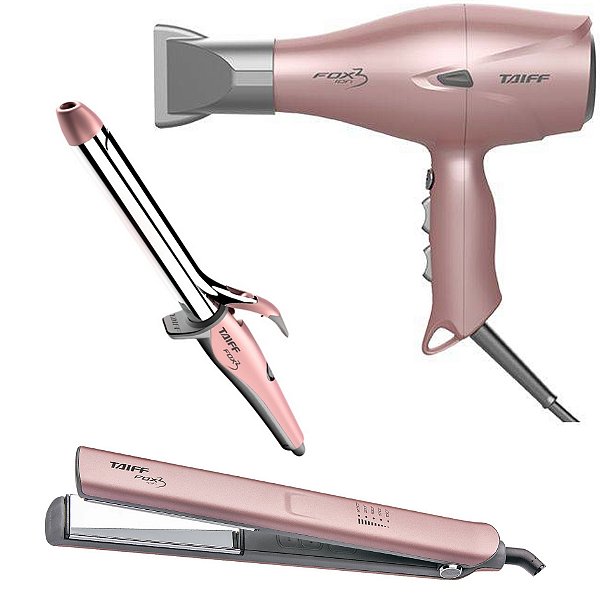 KIT TAIFF FOX ION 3 ROSE - SECADOR 2200W 220V + PRANCHA 230ºC + MODELADOR 1 POLEGADA 210ºC 25MM BV