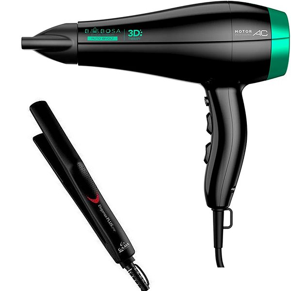 KIT GAMA BIVOLT - SECADOR BABOSA 3D THERAPY ULTRA ION 2200W + PRANCHA ELEGANZA PLUS 210ºC