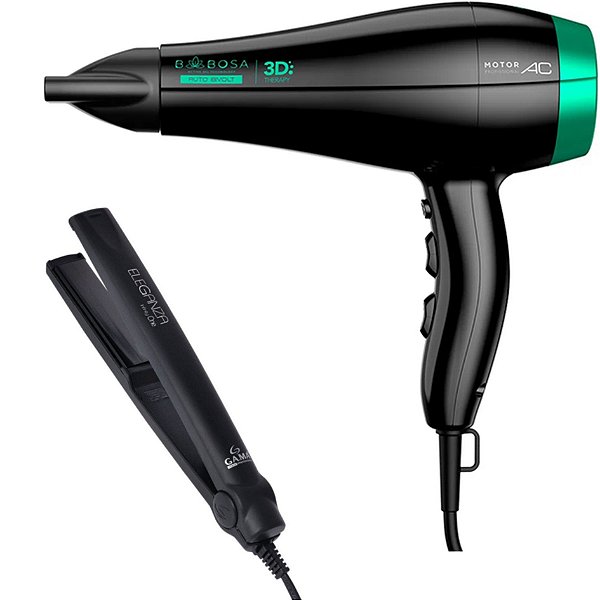 KIT GAMA BIVOLT - SECADOR BABOSA 3D THERAPY ULTRA ION 2200W + PRANCHA ELEGANZA INFINITY ONE 220ºC