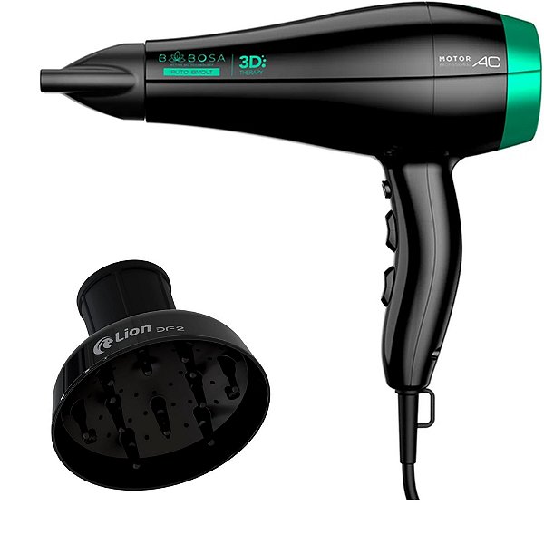 KIT - SECADOR GAMA BABOSA 3D THERAPY ULTRA ION 2200W + DIFUSOR DE AR LION DF2 - PRETO