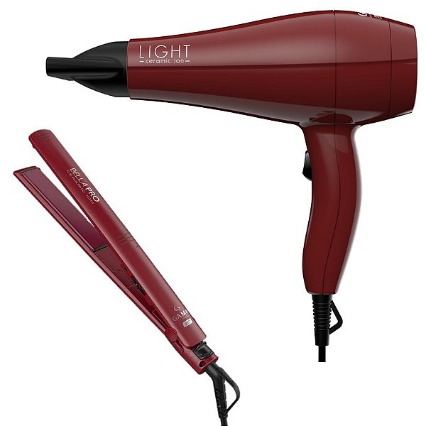 KIT GAMA - SECADOR LIGHT CERAMIC ION 2000W 127V + PRANCHA ELEGANCE BELLA PRO CERAMIC ION 220ºC BV