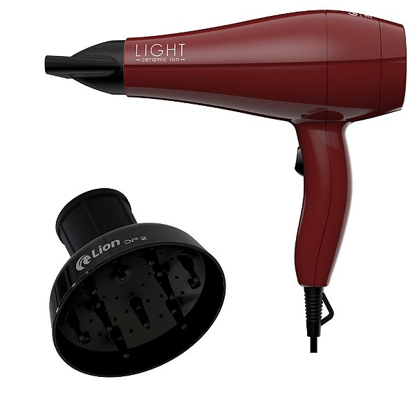 KIT - SECADOR DE CABELO GAMA LIGHT CERAMIC ION 2000W 127V + DIFUSOR DE AR LION DF2 - PRETO