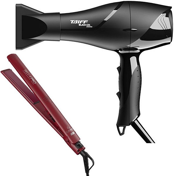 KIT - SECADOR TAIFF BLACK ION 2000W 220V + PRANCHA ELEGANCE BELLA PRO CERAMIC ION 220ºC BV