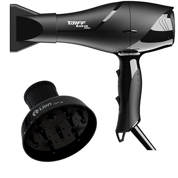 KIT - SECADOR DE CABELO TAIFF BLACK ION 2000W 220V + DIFUSOR DE AR LION DF2 - PRETO