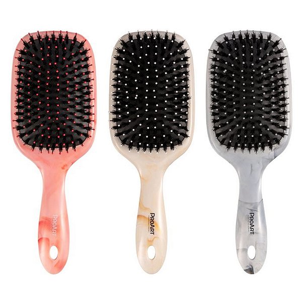 KIT PROART - 3 ESCOVAS RAQUETE MISTA MARBLE - EM03B ROSA +  EM07B BRANCA +  EM11B CINZA