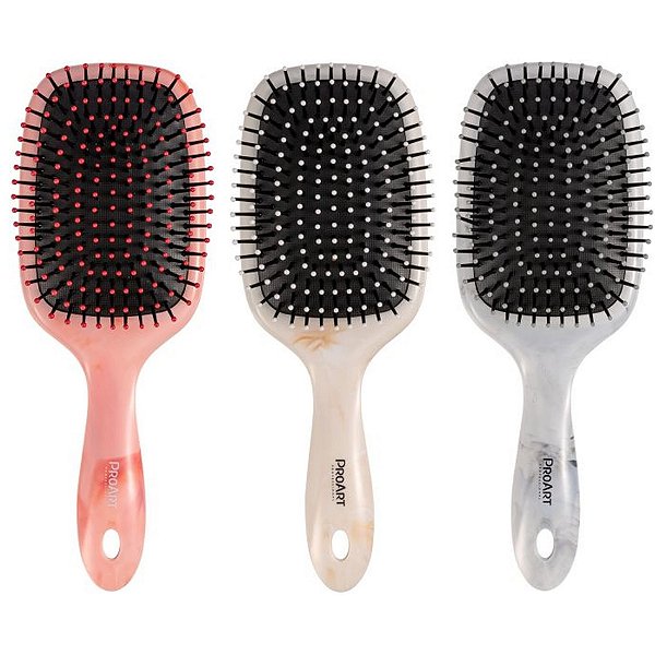 KIT PROART - 3 ESCOVAS RAQUETE NYLON MARBLE - EM01B ROSA +  EM05B BRANCA +  EM09B CINZA