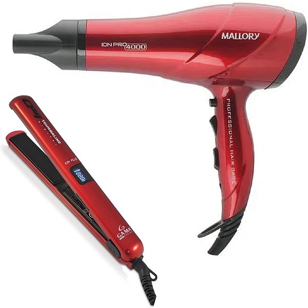 KIT BIVOLT - SECADOR MALLORY ION PRO 4000 2000W + PRACHA GAMA CP9 TOURMALINE DIGITAL ION PLUS 230ºC