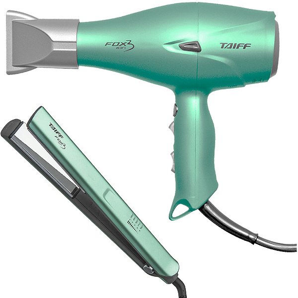 KIT TAIFF PROFISSIONAL FOX ION 3 SOFT GREEN - SECADOR 2200W 127V + PRANCHA ALISADORA 230ºC BIV