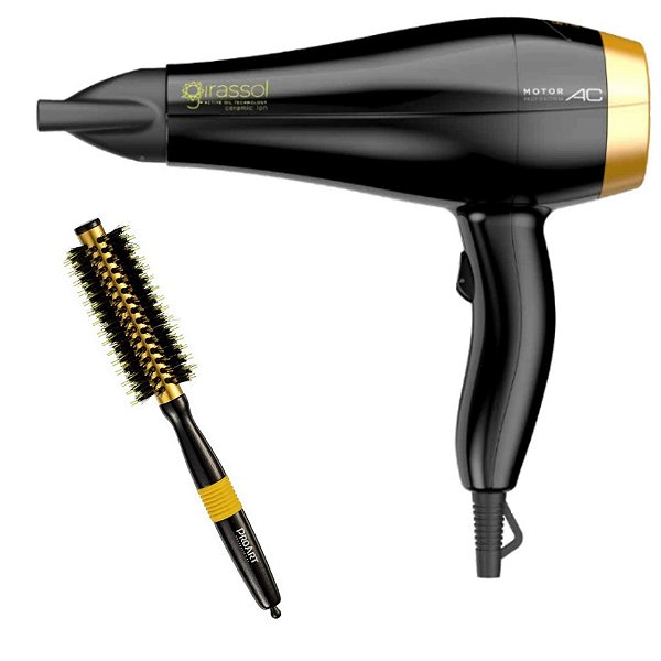 KIT - SECADOR GAMA GIRASSOL CERAMIC ION 2000W 127V + PROART ESCOVA METALLIC PRO AMARELA 15MM EPM13B