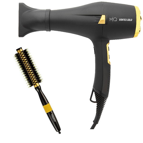 KIT - SECADOR PROF. MQ VORTEX GOLD 2200W 127V + PROART ESCOVA METALLIC PRO AMARELA 15MM EPM13B