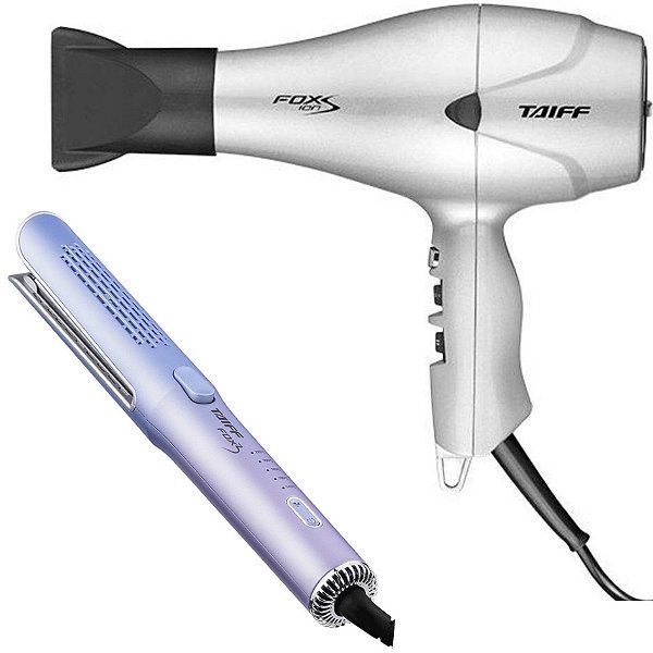 KIT TAIFF - SECADOR FOX ION S PRATA 2100W 220V + PRANCHA MODELADORA FOX 3 220ºC
