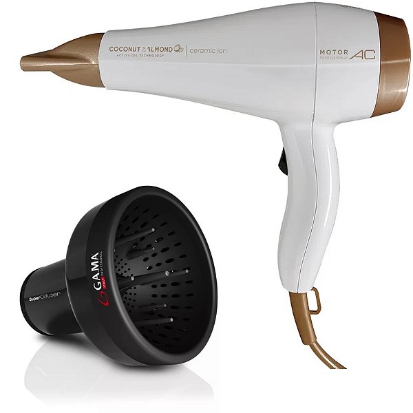 KIT GAMA - SECADOR COCONUT E ALMONDS CERAMIC ION 2000W 127V + DIFUSOR DE AR UNIVERSAL