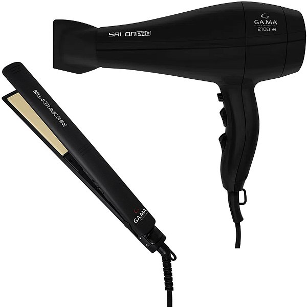 KIT GAMA - SECADOR SALON PRO ION 3D 2100W 127V + PRANCHA ELEGANCE BELLA CERAMIC SHINE BLISTER 230ºC