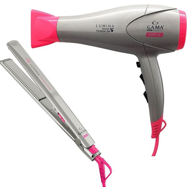KIT GAMA TOURMALINE ION - SECADOR LUMINA NANO 2200W 127V + PRANCHA NEW LUMINA 220ºC