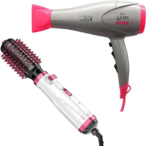 KIT GAMA 127V - SECADOR LUMINA NANO TOURMALINE ION 2200W + ESCOVA NEW TURBO PLUS 2300 STYLER 1100W