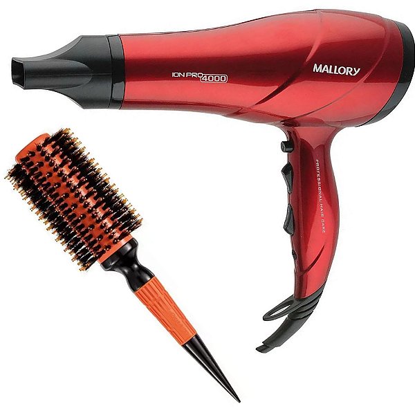 KIT - SECADOR MALLORY ION PRO 4000 2000W + ESCOVA PROART CERAMIC EXPERT PRO 28MM LARANJA ECP05B