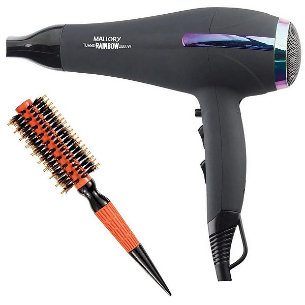 KIT - SECADOR MALLORY TURBO RAINBOW 2000W 127V + ESCOVA PROART CERAMIC EXPERT PRO 19MM LARANJA ECP04