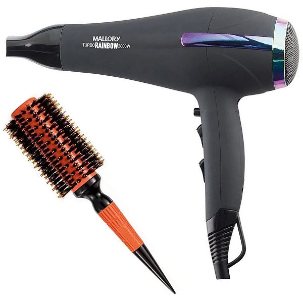 KIT - SECADOR MALLORY TURBO RAINBOW 2000W 127V + ESCOVA PROART CERAMIC EXPERT PRO 28MM LARANJA ECP05