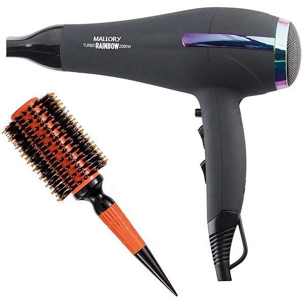 KIT - SECADOR MALLORY TURBO RAINBOW 2000W 127V + ESCOVA PROART CERAMIC EXPERT PRO 33MM LARANJA ECP06