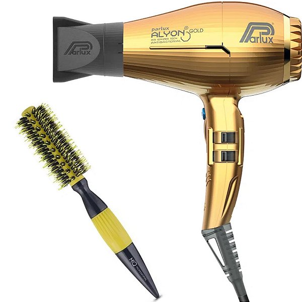 KIT - SECADOR PARLUX ALYON ION GOLD 2250W 220V + ESCOVA MQ PRIME THERMAL CERAMIC MISTAS 1795 19MM
